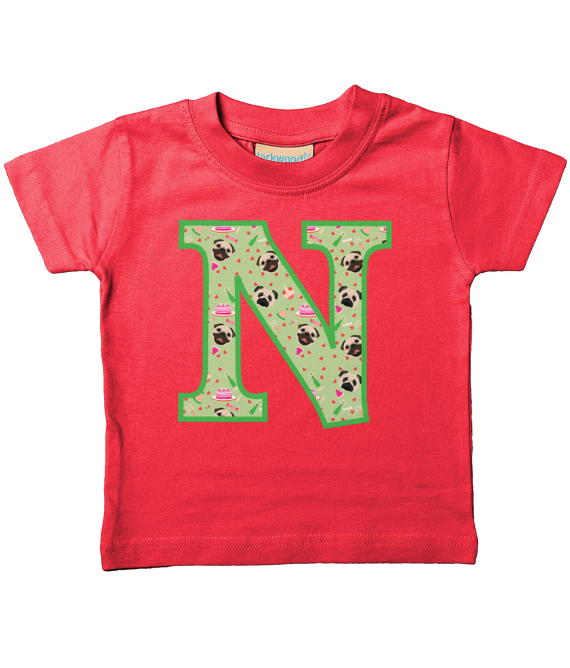 Green Pug T-Shirt Letter N