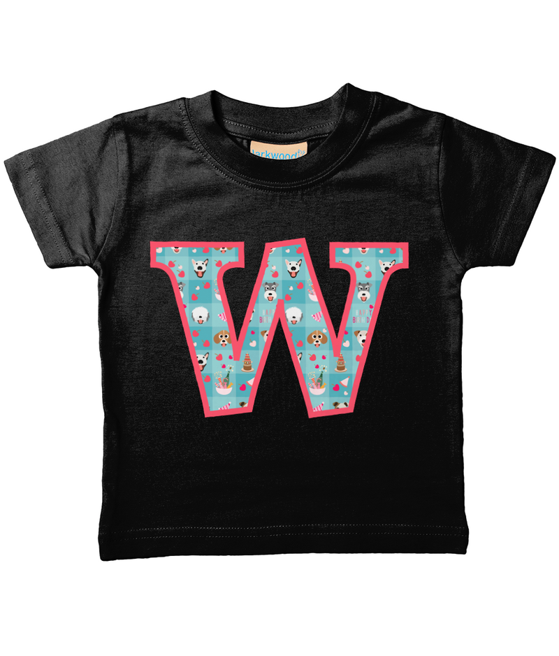 Blue Doggy Celebration T-Shirt Letter W