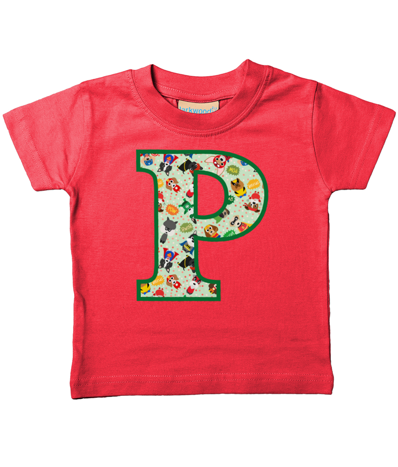 Green Pet Superheroes T-Shirt Letter P