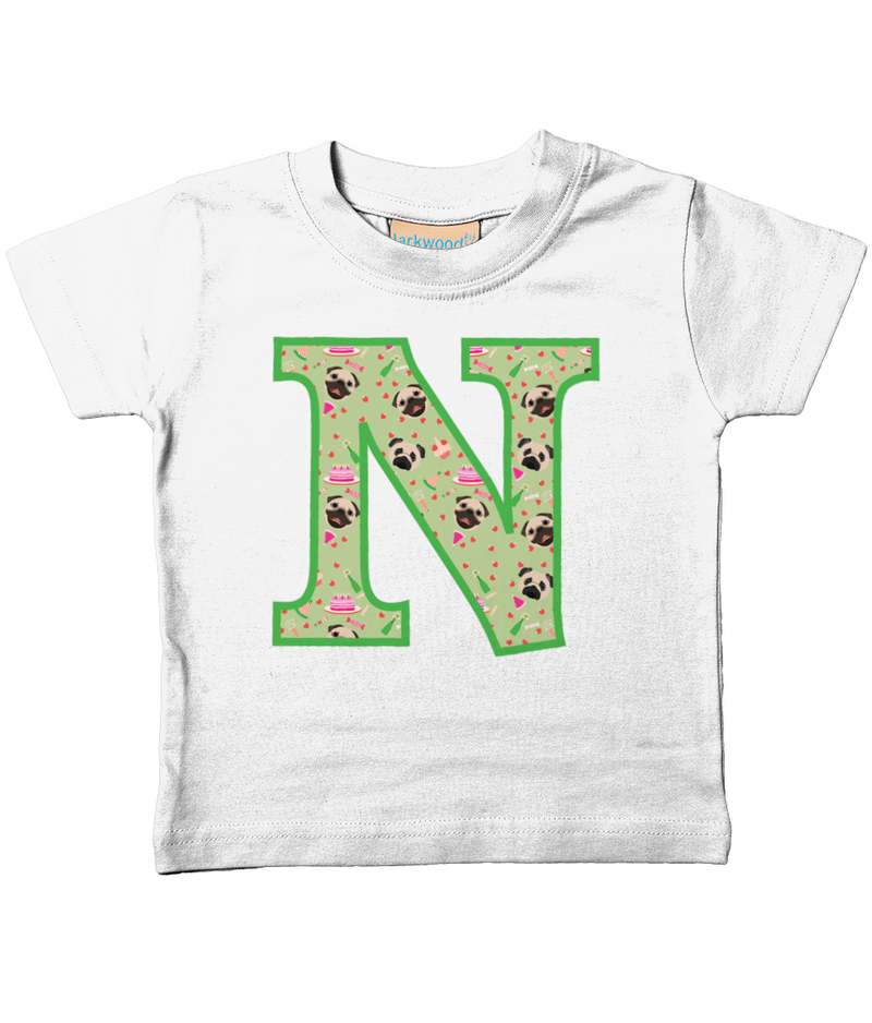 Green Pug T-Shirt Letter N