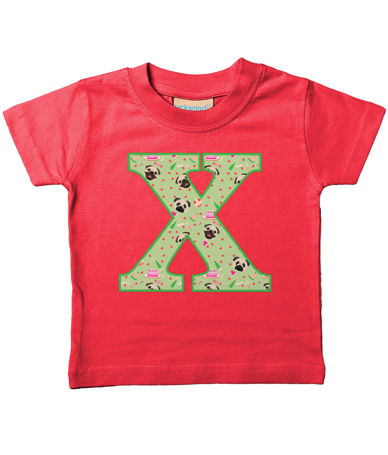 Green Pug T-Shirt Letter X