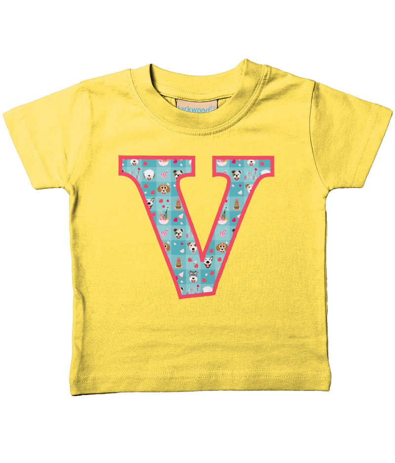 Blue Doggy Celebration T-Shirt Letter V