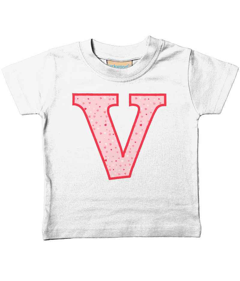 Pink Hearts T-Shirt Letter V