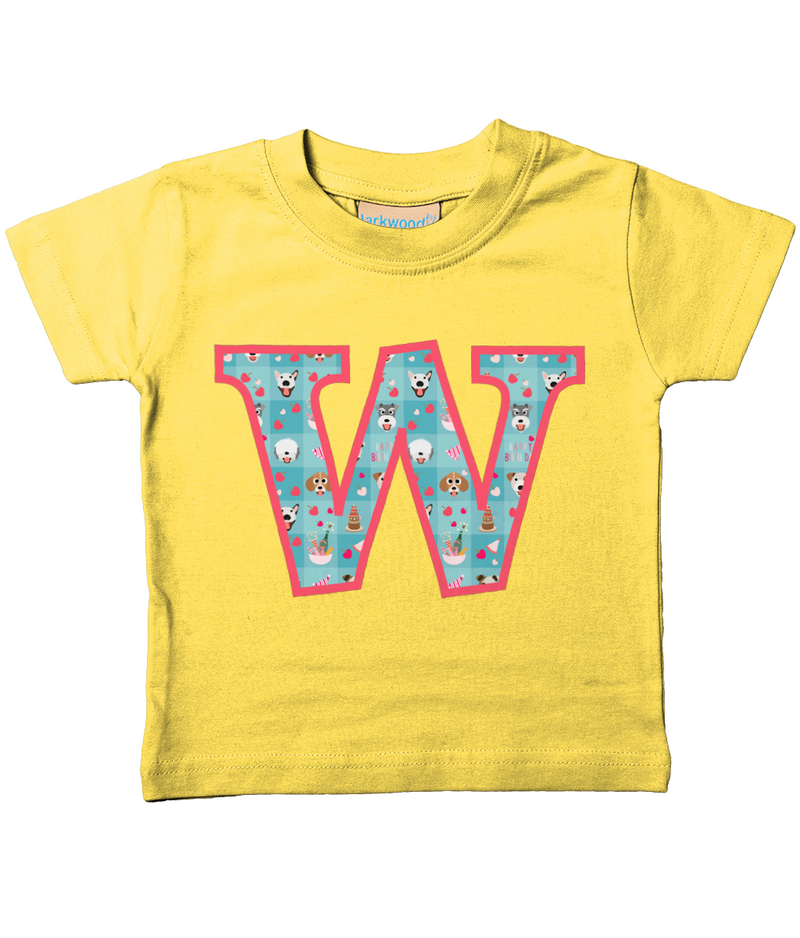 Blue Doggy Celebration T-Shirt Letter W