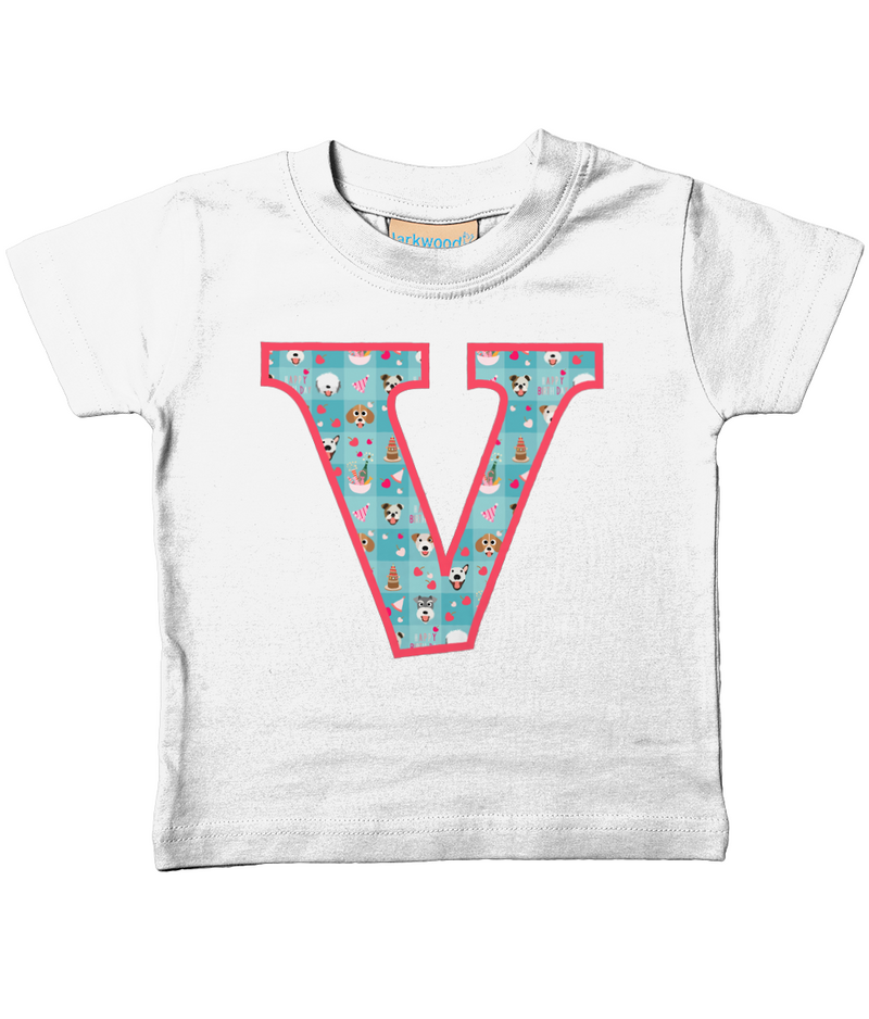 Blue Doggy Celebration T-Shirt Letter V