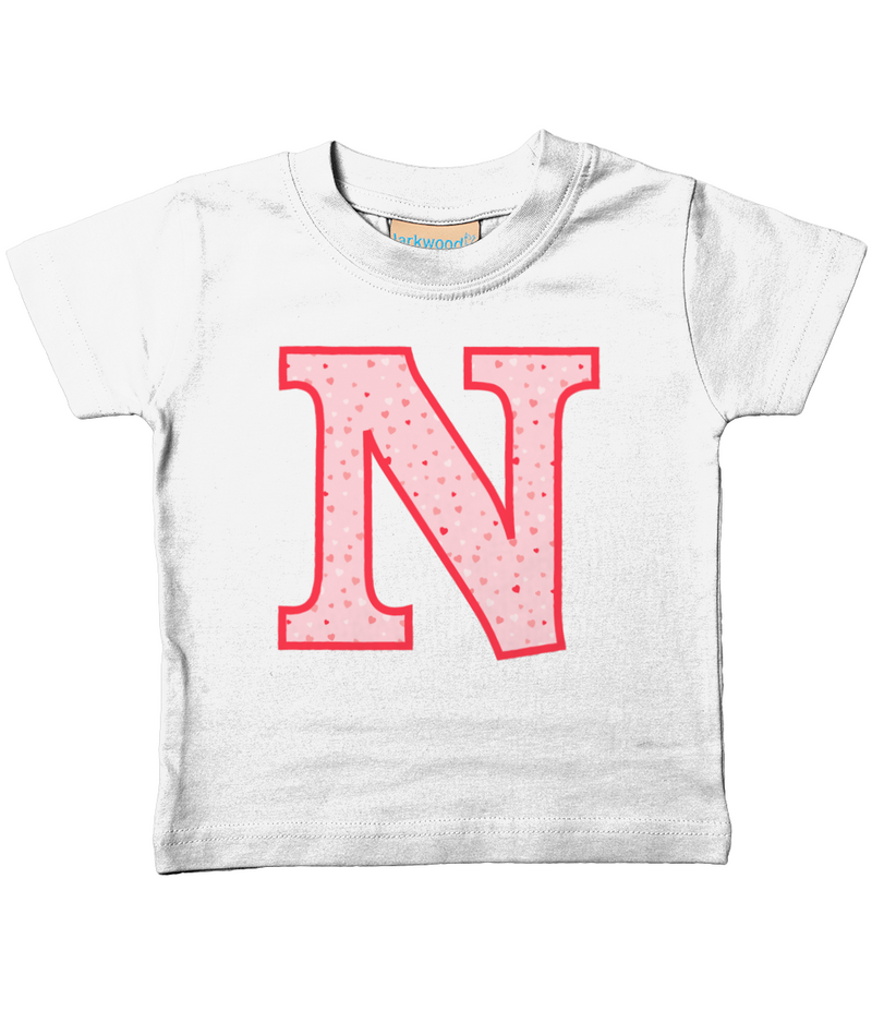 Pink Hearts T-Shirt Letter N