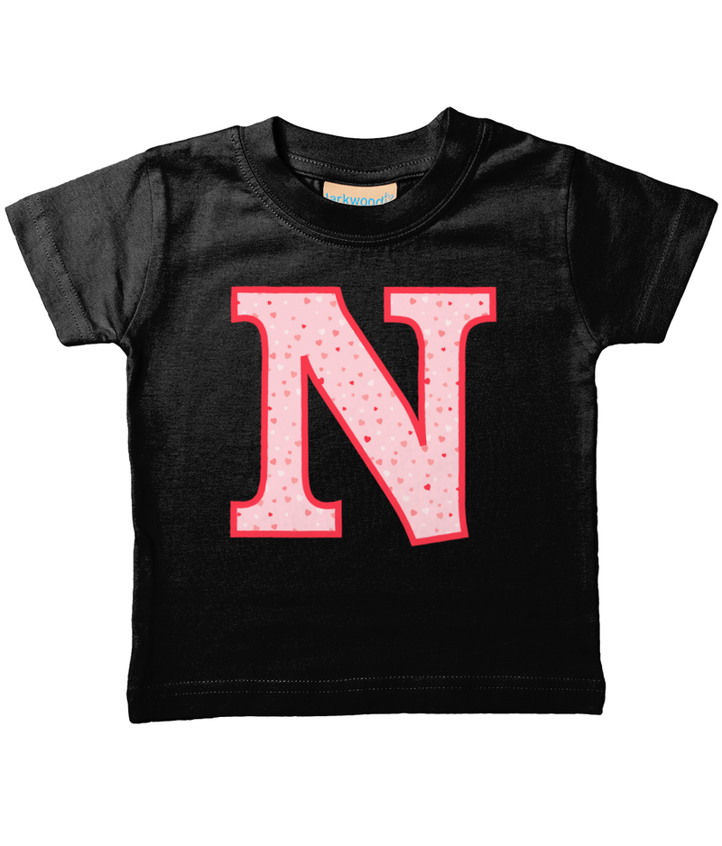 Pink Hearts T-Shirt Letter N