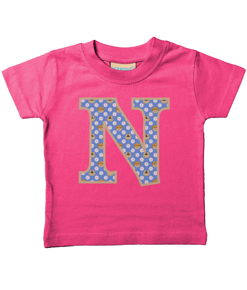 Purple Dogs And Cats Letter N T Shirt