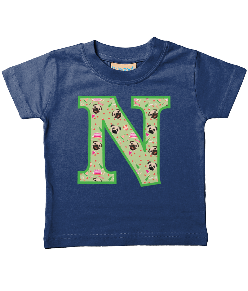 Green Pug T-Shirt Letter N