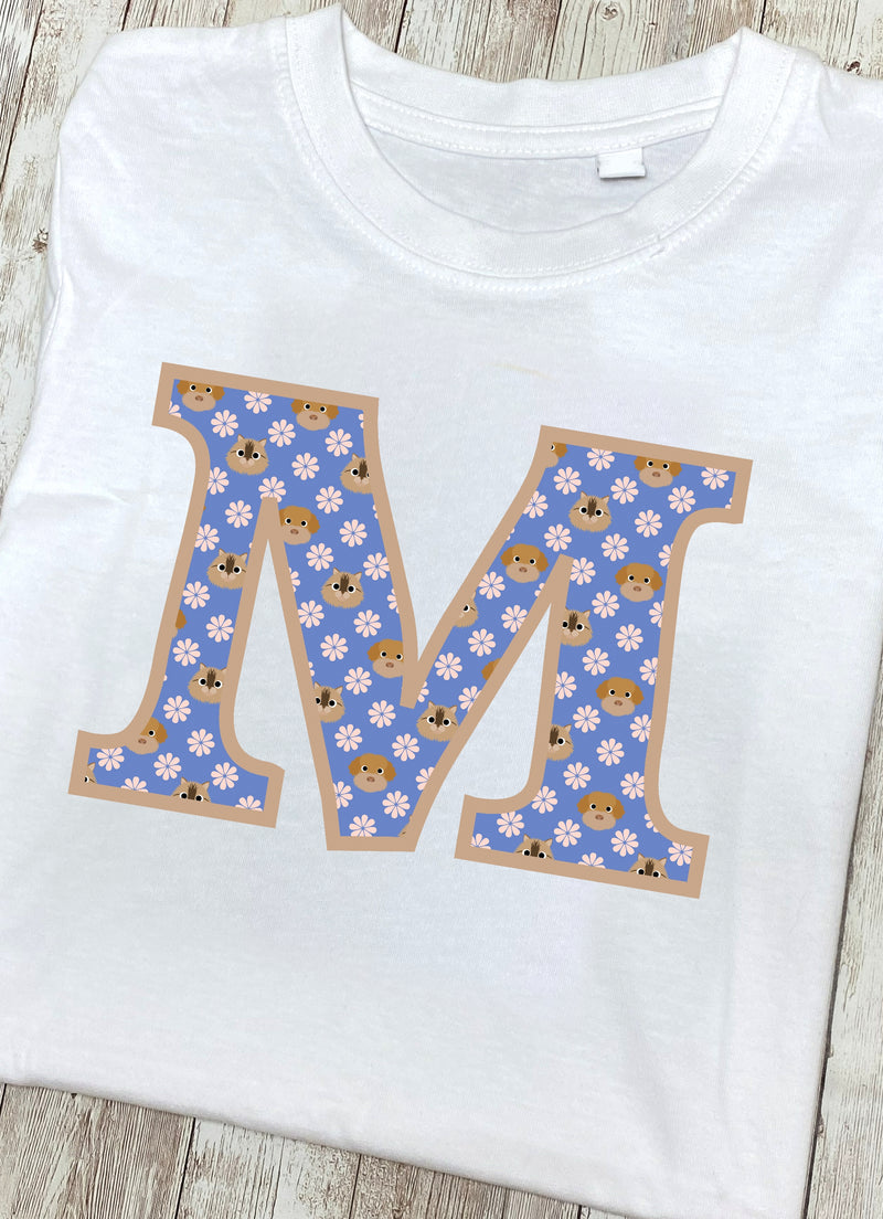 Purple Dogs And Cats Letter M T Shirt