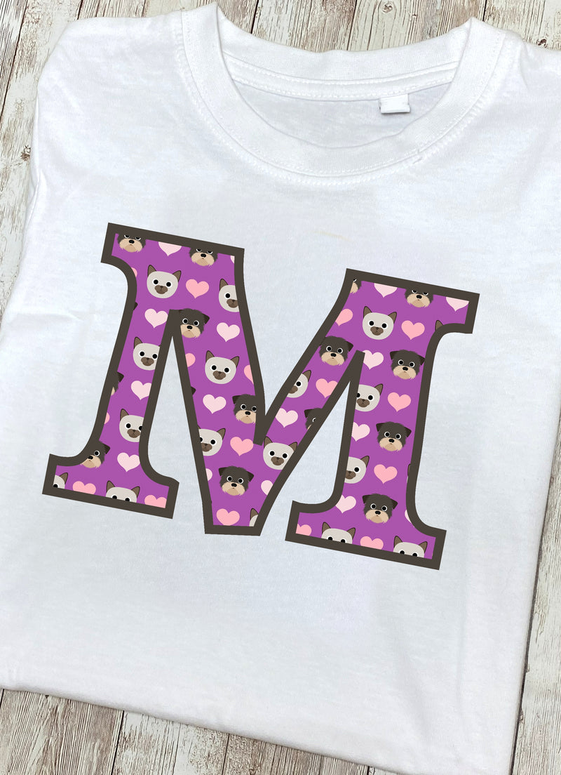 Purple Dog And Cat Love Letter M T Shirt