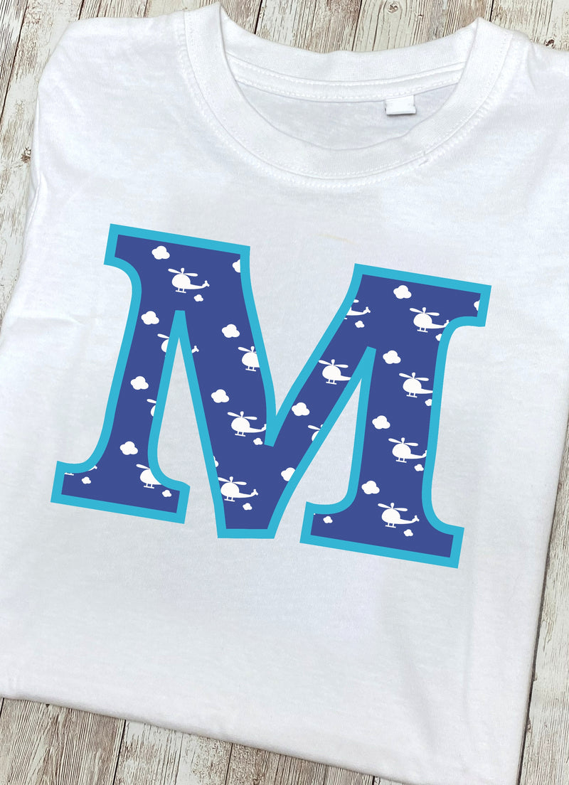 Blue Helicopter Letter M T Shirt