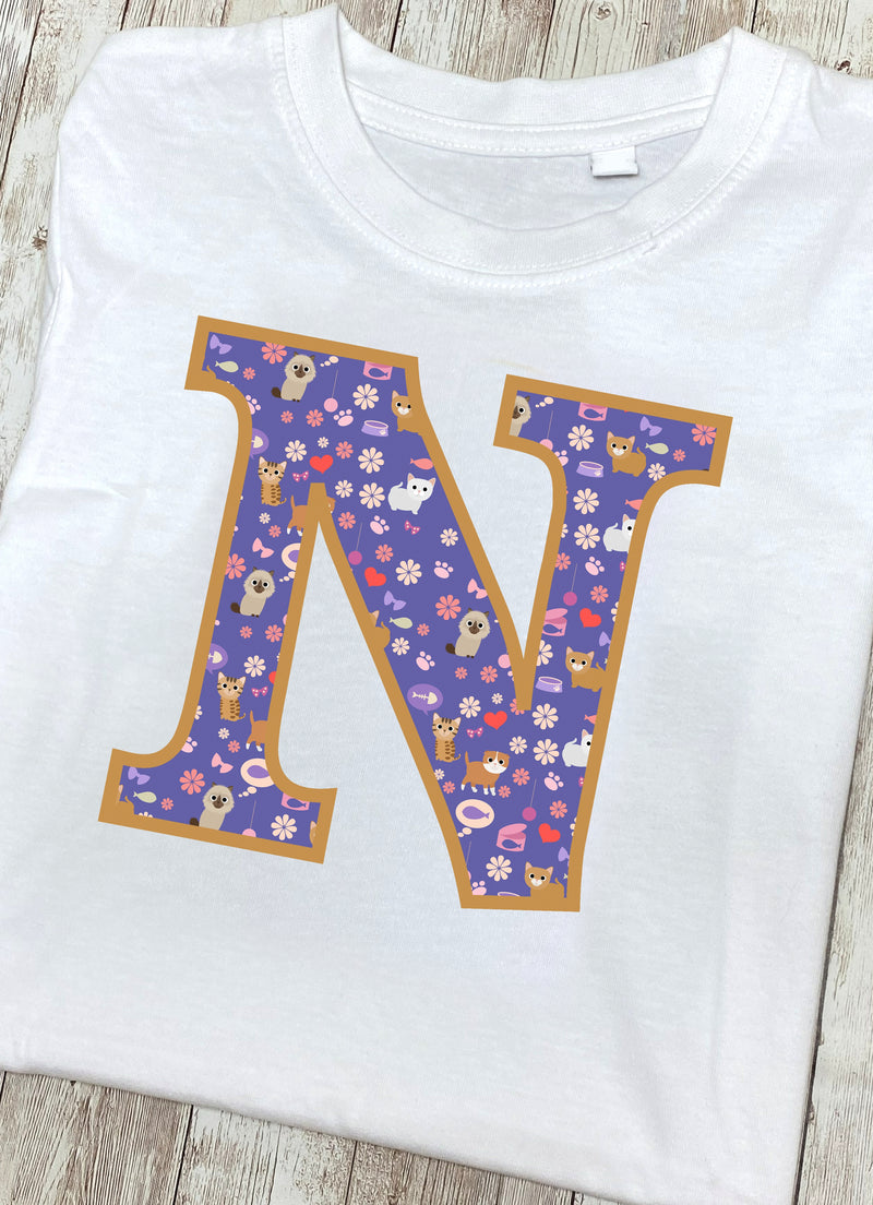 Purple Cats T-Shirt Letter N