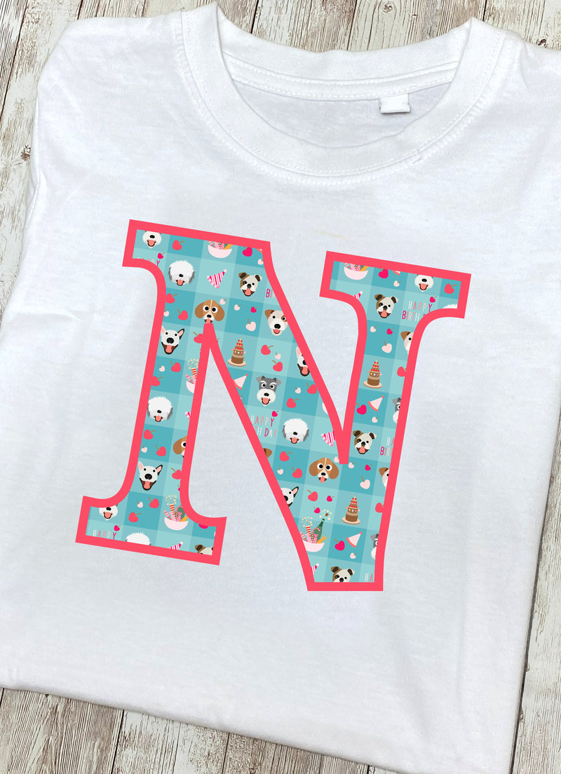 Blue Doggy Celebration T-Shirt Letter N