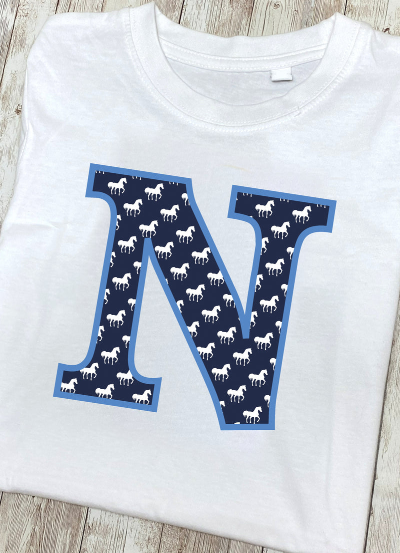 Blue Horse T-Shirt Letter N