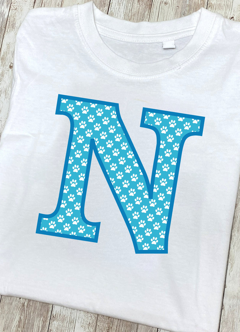 Blue Paws T-Shirt Letter N