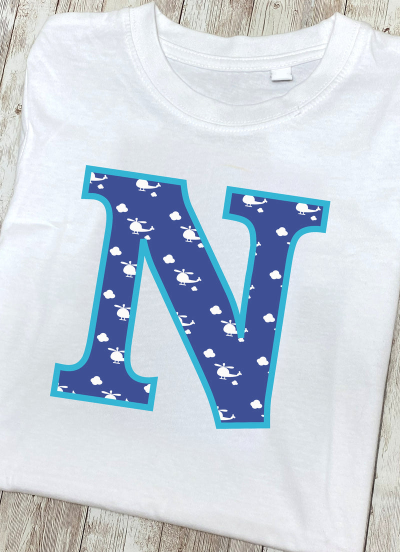 Blue Helicopter Letter N T Shirt