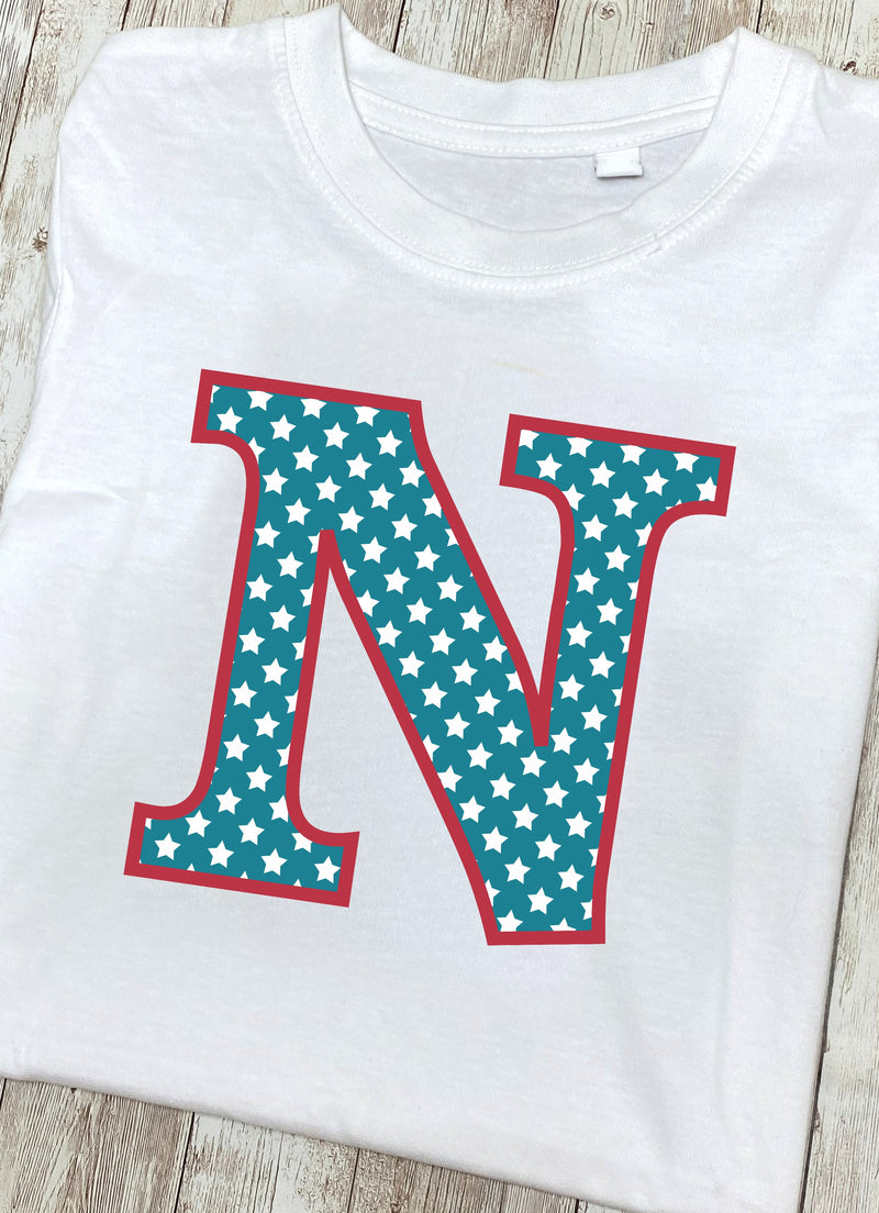 Blue Stars Letter N T Shirt