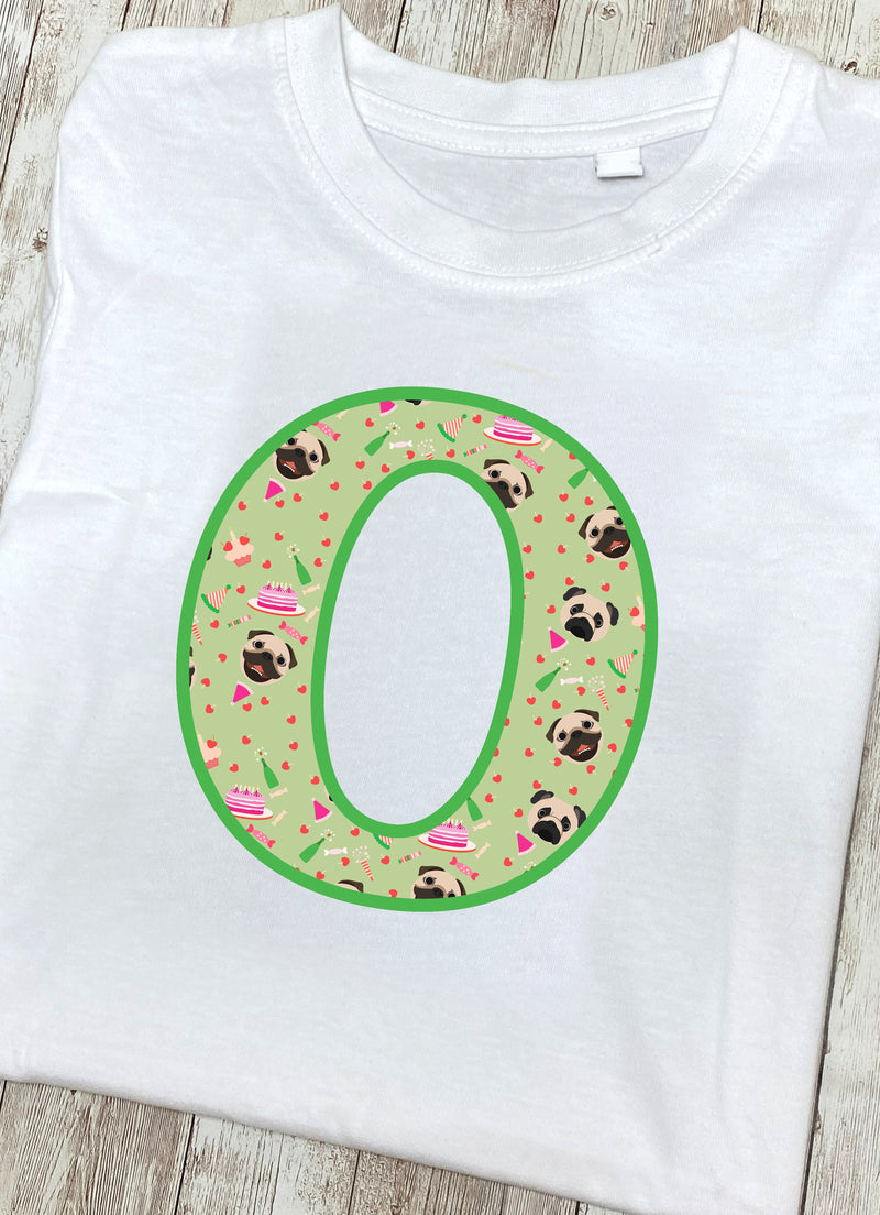 Green Pug T-Shirt Letter O