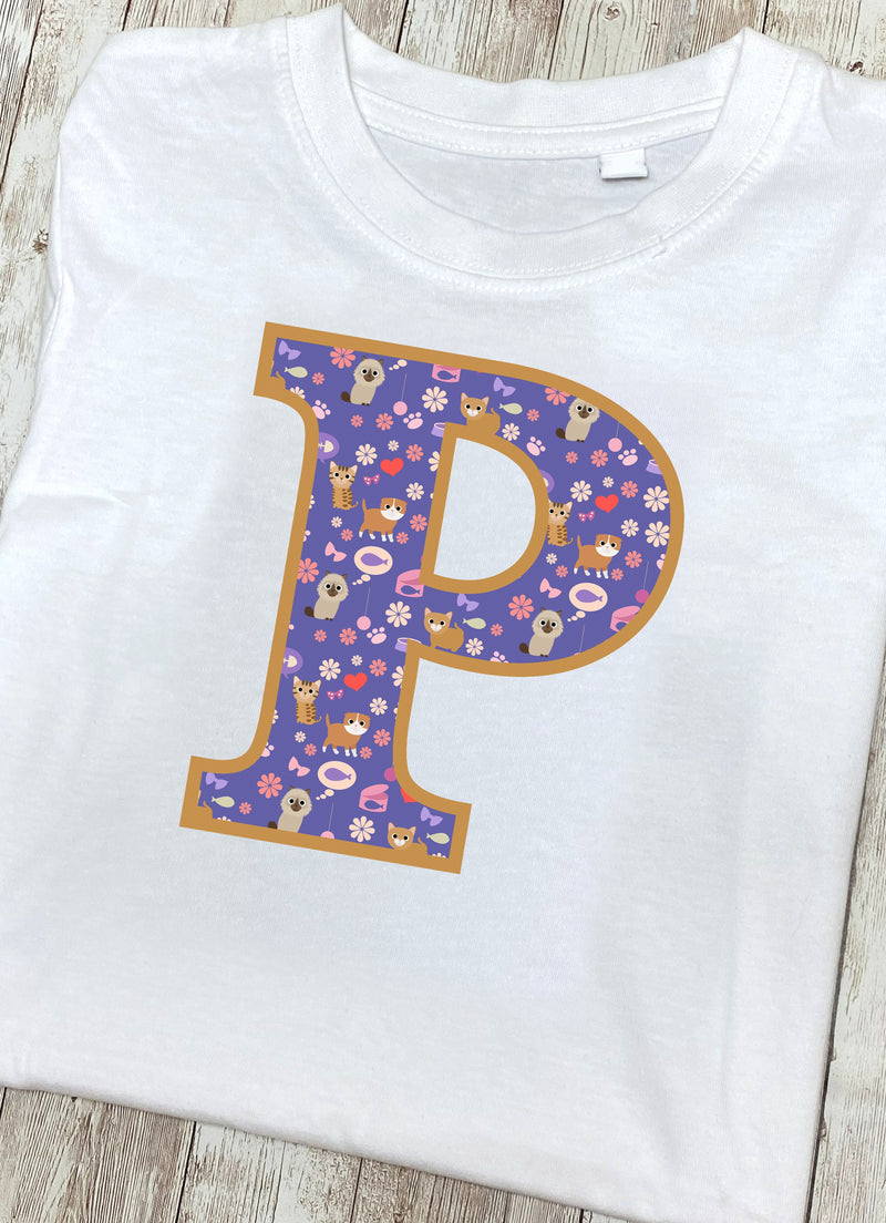 Purple Cats T-Shirt Letter P