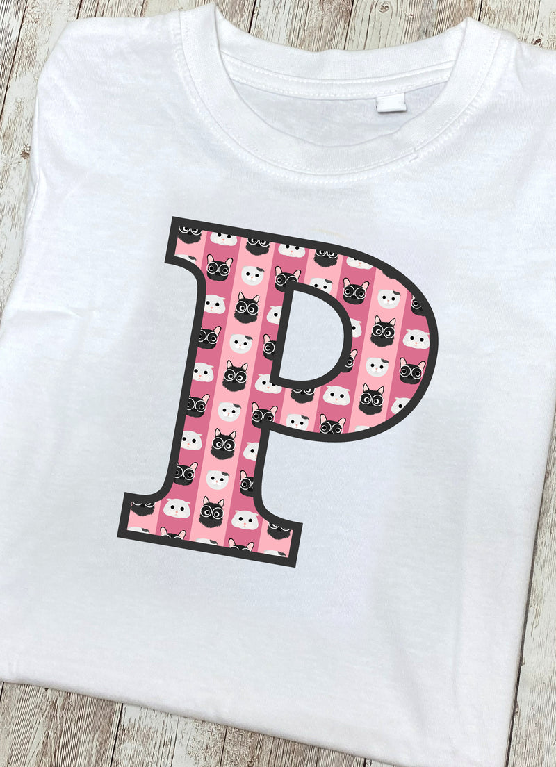 Pink Cats T-Shirt Letter P