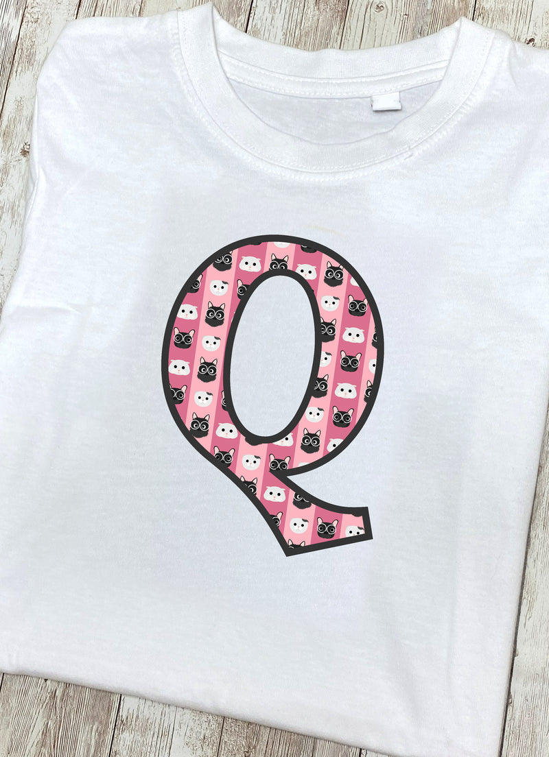 Pink Cats T-Shirt Letter Q