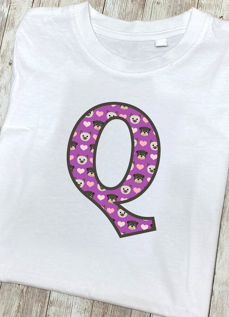 Purple Dog And Cat Love Letter Q T Shirt