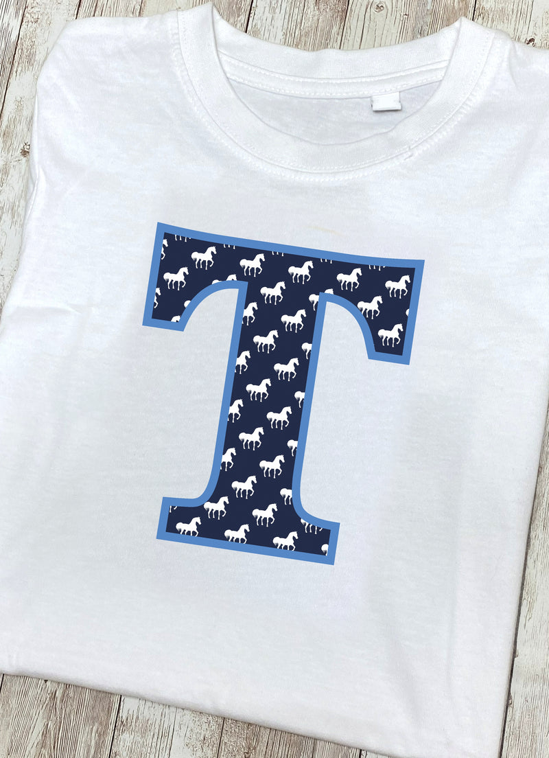 Blue Horse T-Shirt Letter T