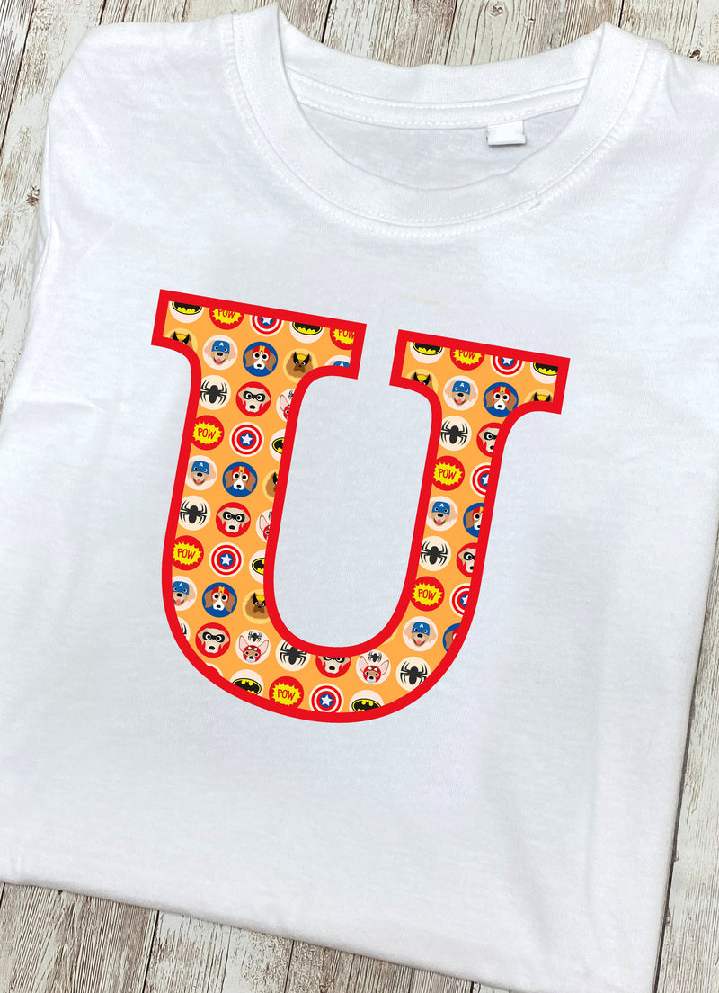 Orange Pet Superheroes T-Shirt Letter U