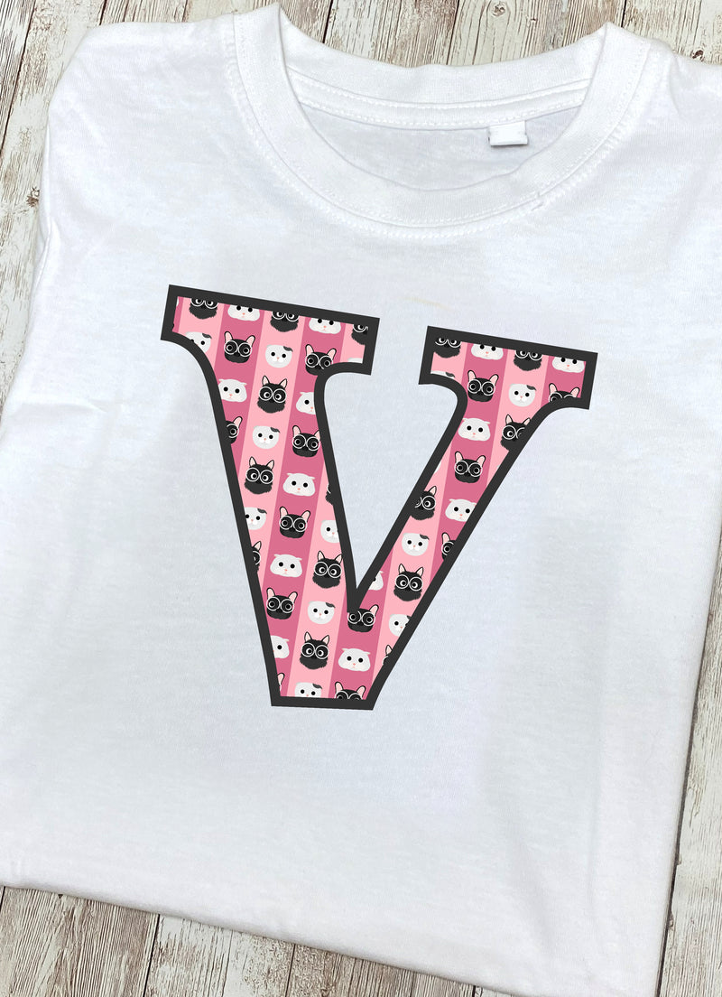 Pink Cats T-Shirt Letter V