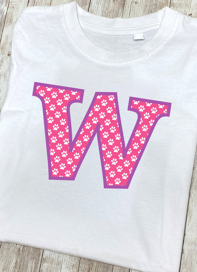 Pink Paws T-Shirt Letter W