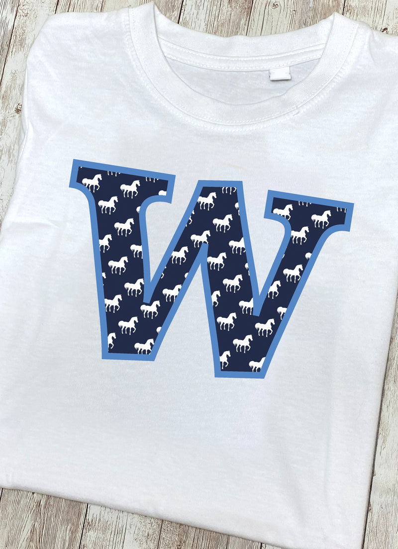 Blue Horse T-Shirt Letter W