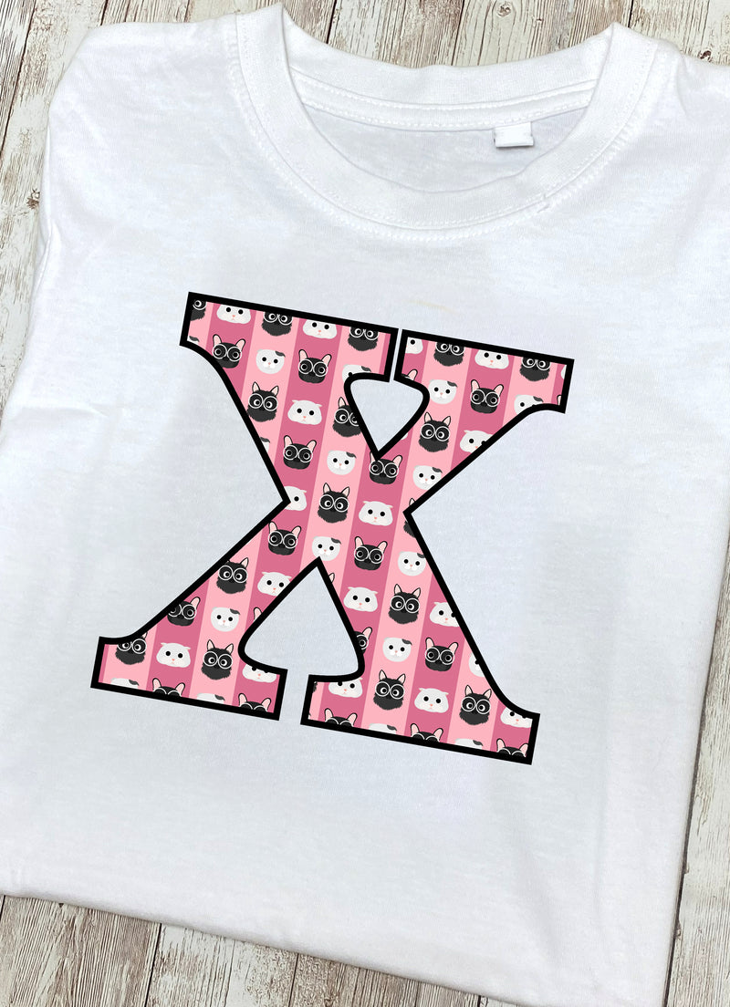 Pink Cats T-Shirt Letter X