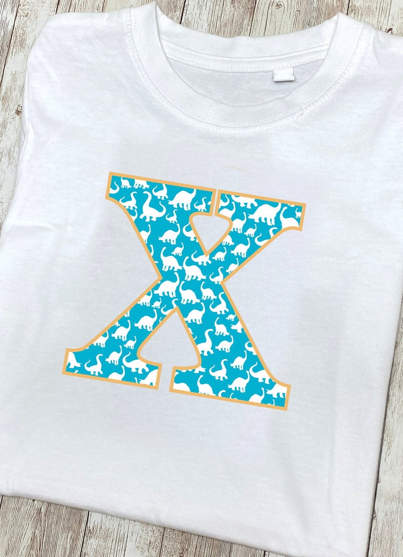 Blue Dinosaur T-Shirt Letter X