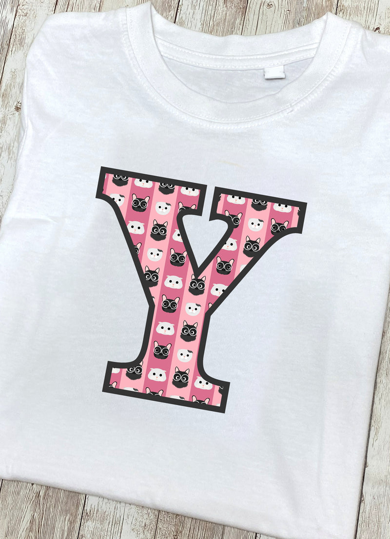 Pink Cats T-Shirt Letter Y