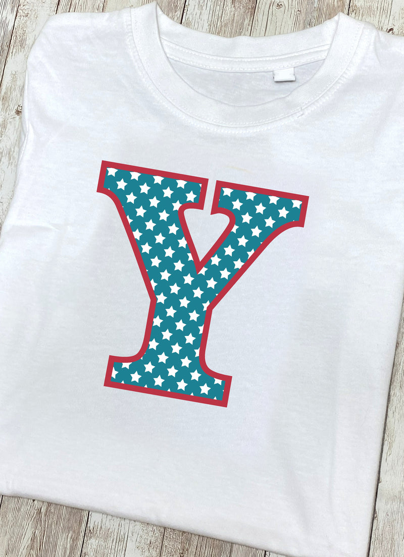 Blue Stars Letter Y T Shirt