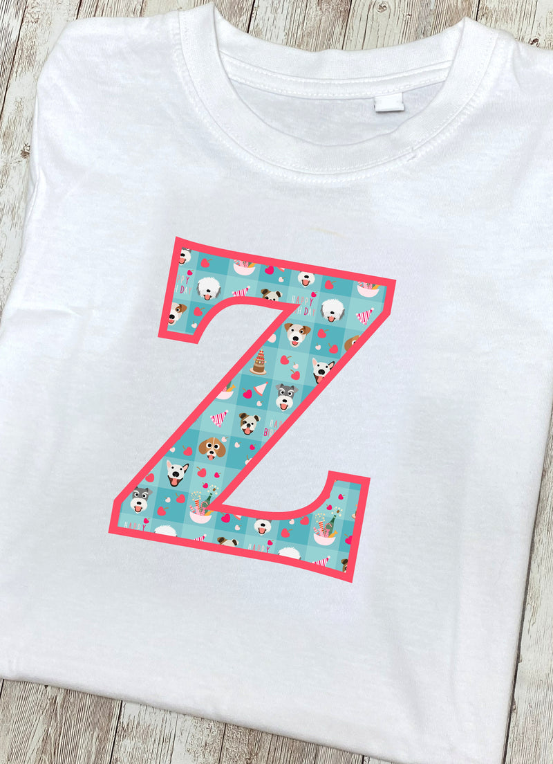 Blue Doggy Celebration T-Shirt Letter Z