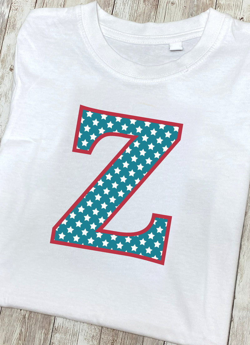 Blue Stars Letter Z T Shirt