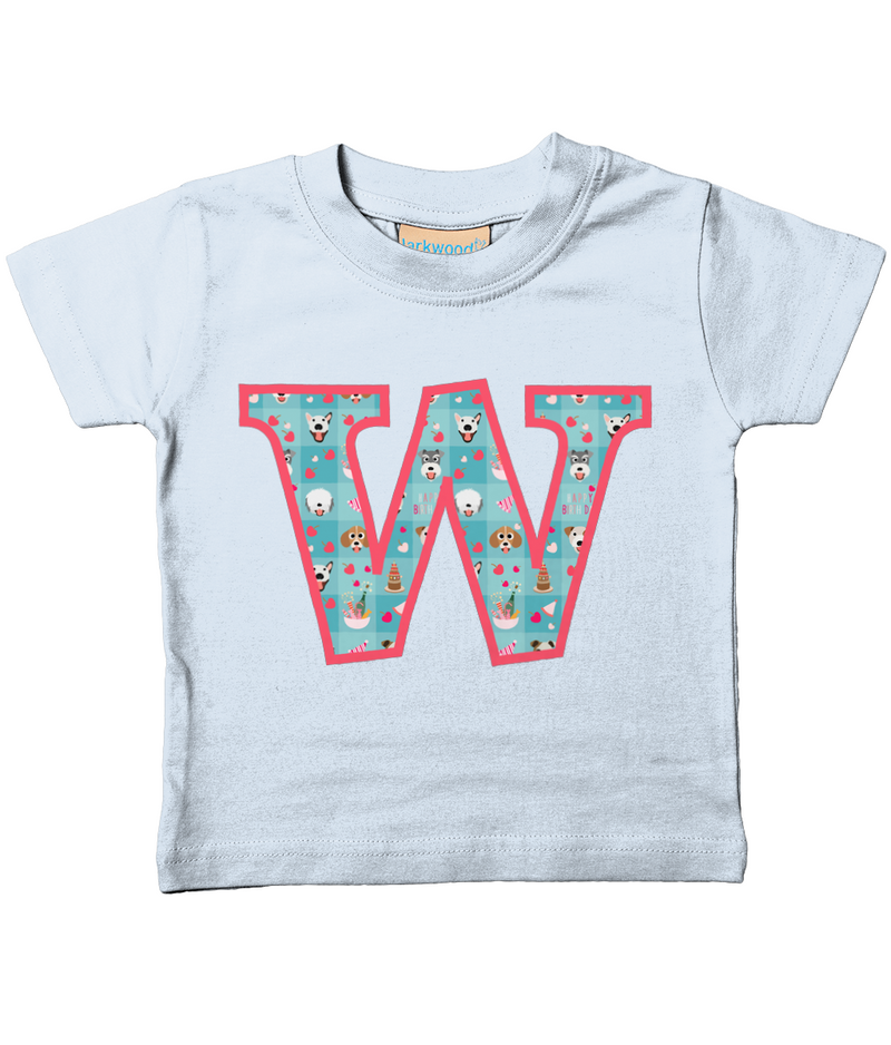 Blue Doggy Celebration T-Shirt Letter W