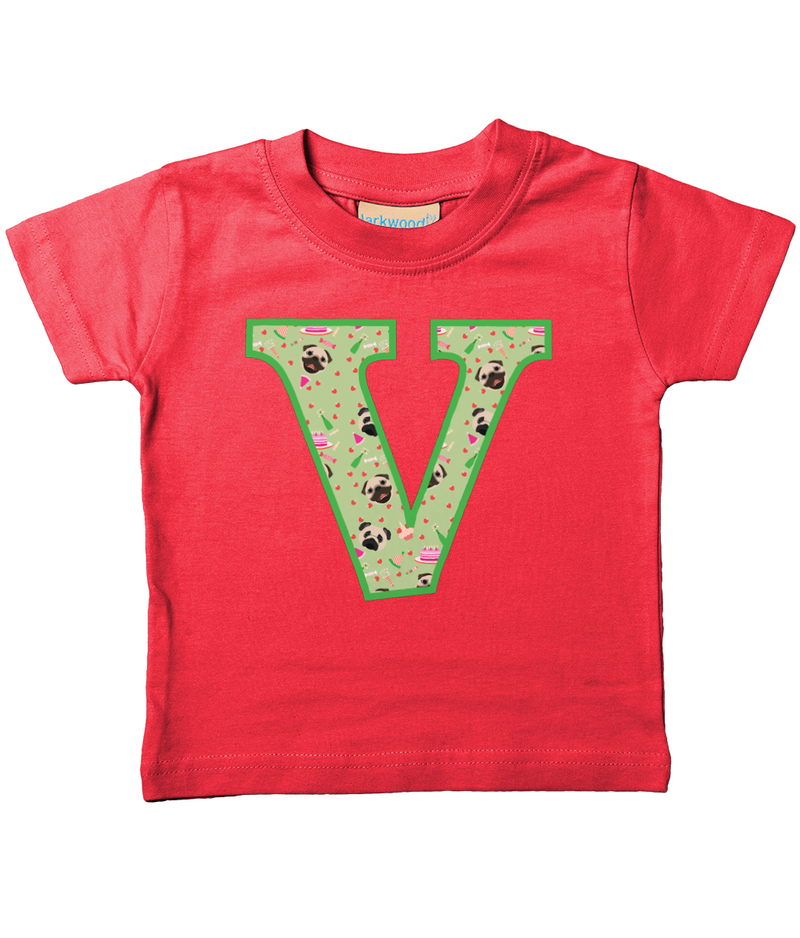 Green Pug T-Shirt Letter V