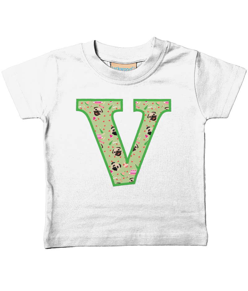 Green Pug T-Shirt Letter V