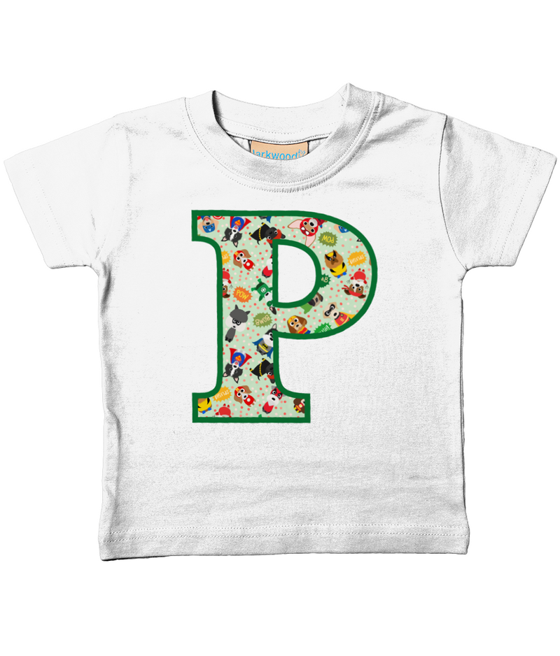 Green Pet Superheroes T-Shirt Letter P