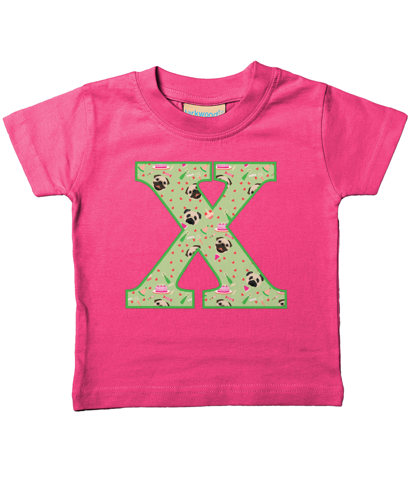 Green Pug T-Shirt Letter X