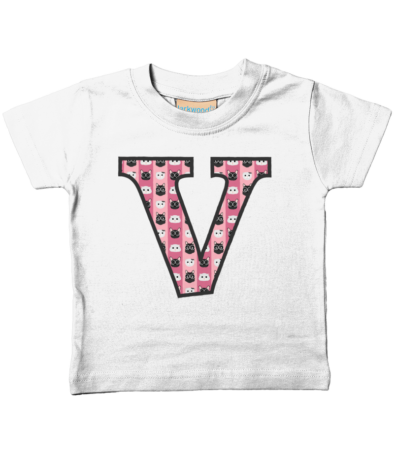 Pink Cats T-Shirt Letter V