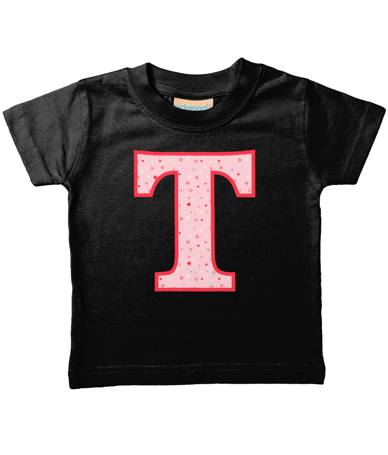 Pink Hearts T-Shirt Letter T