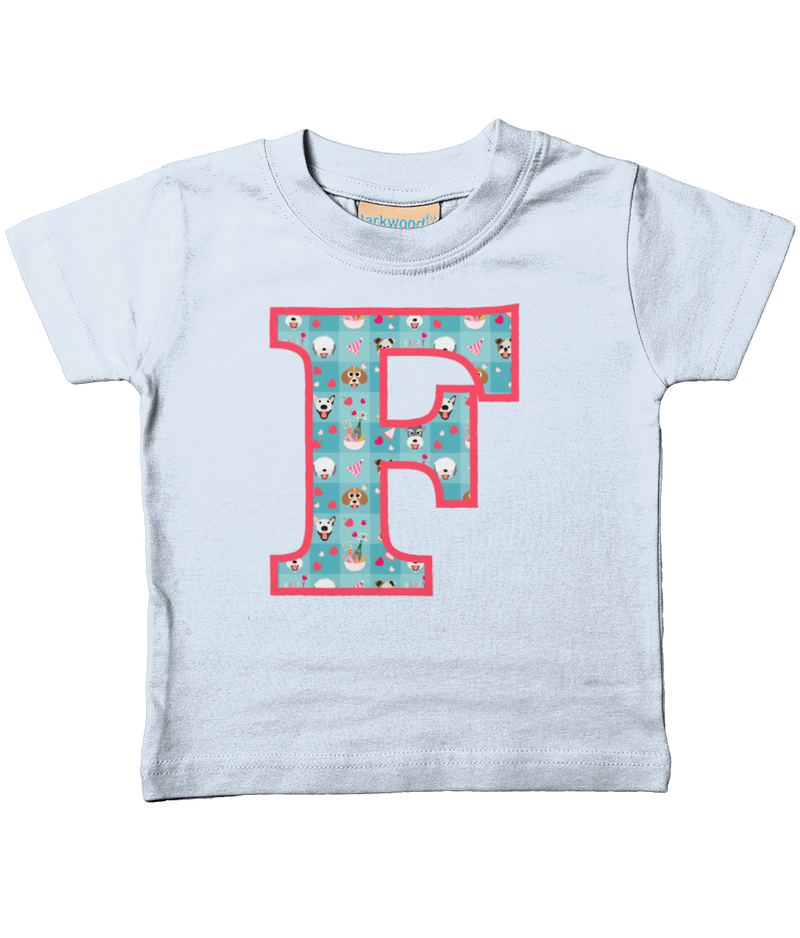 Blue Doggy Celebration T-Shirt Letter F