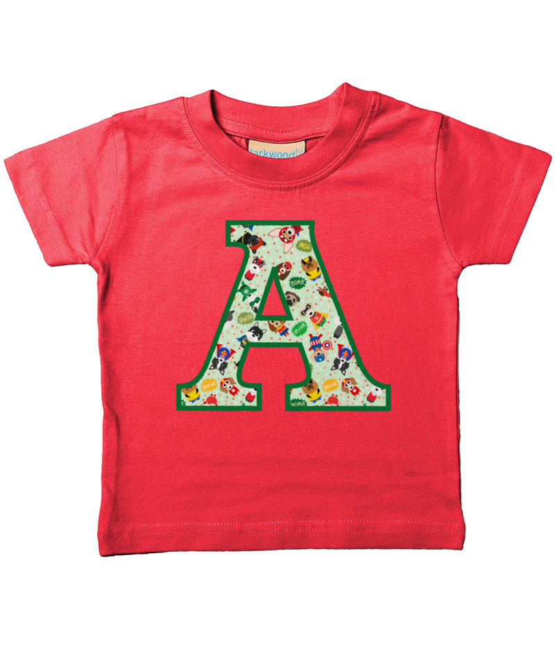 Green Pet Superheroes T-Shirt Letter A