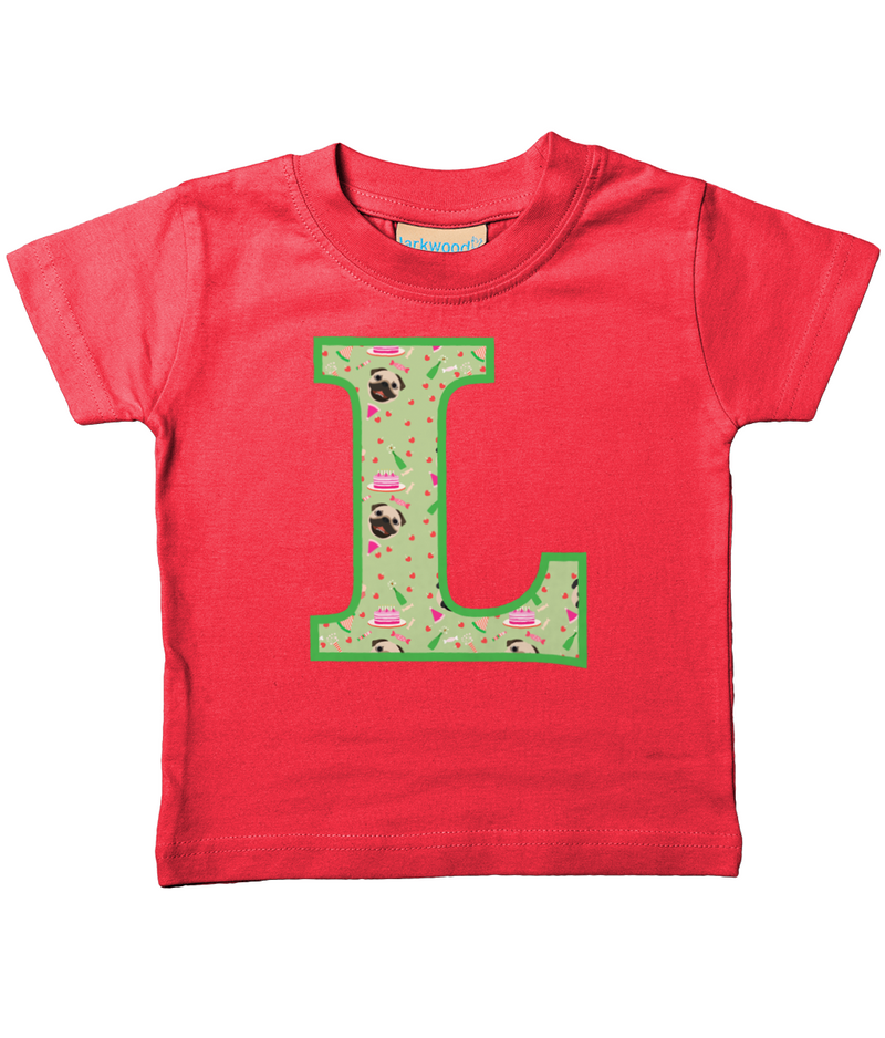 Green Pug T-Shirt Letter L