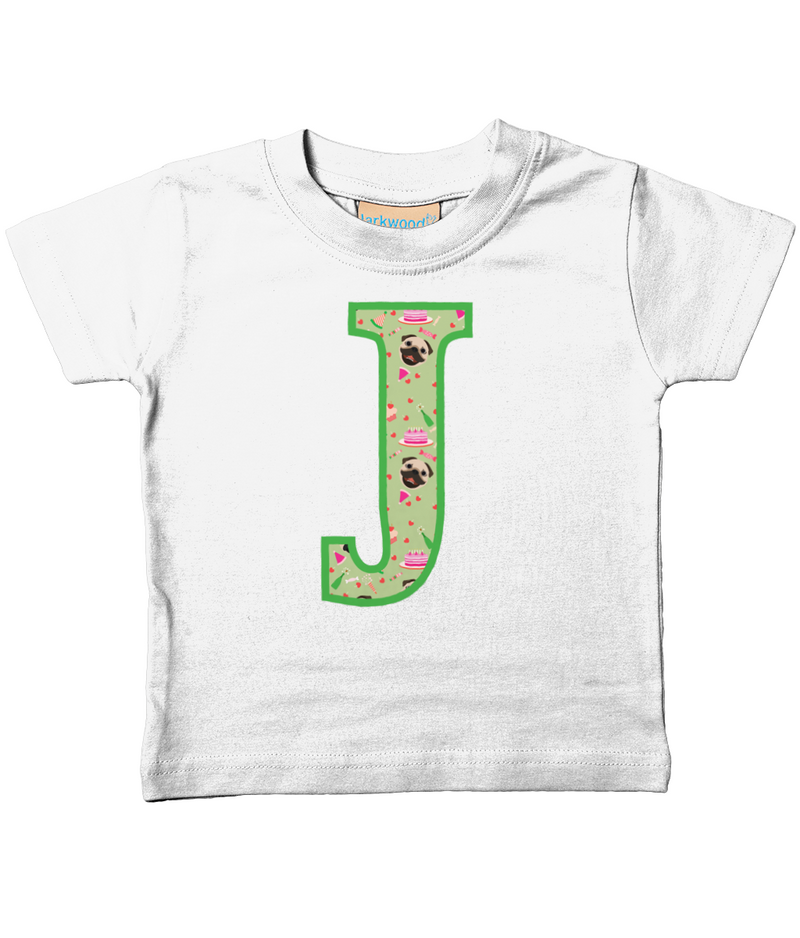 Green Pug T-Shirt Letter J