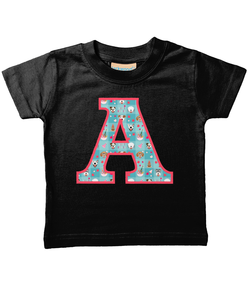 Blue Doggy Celebration T-Shirt Letter A